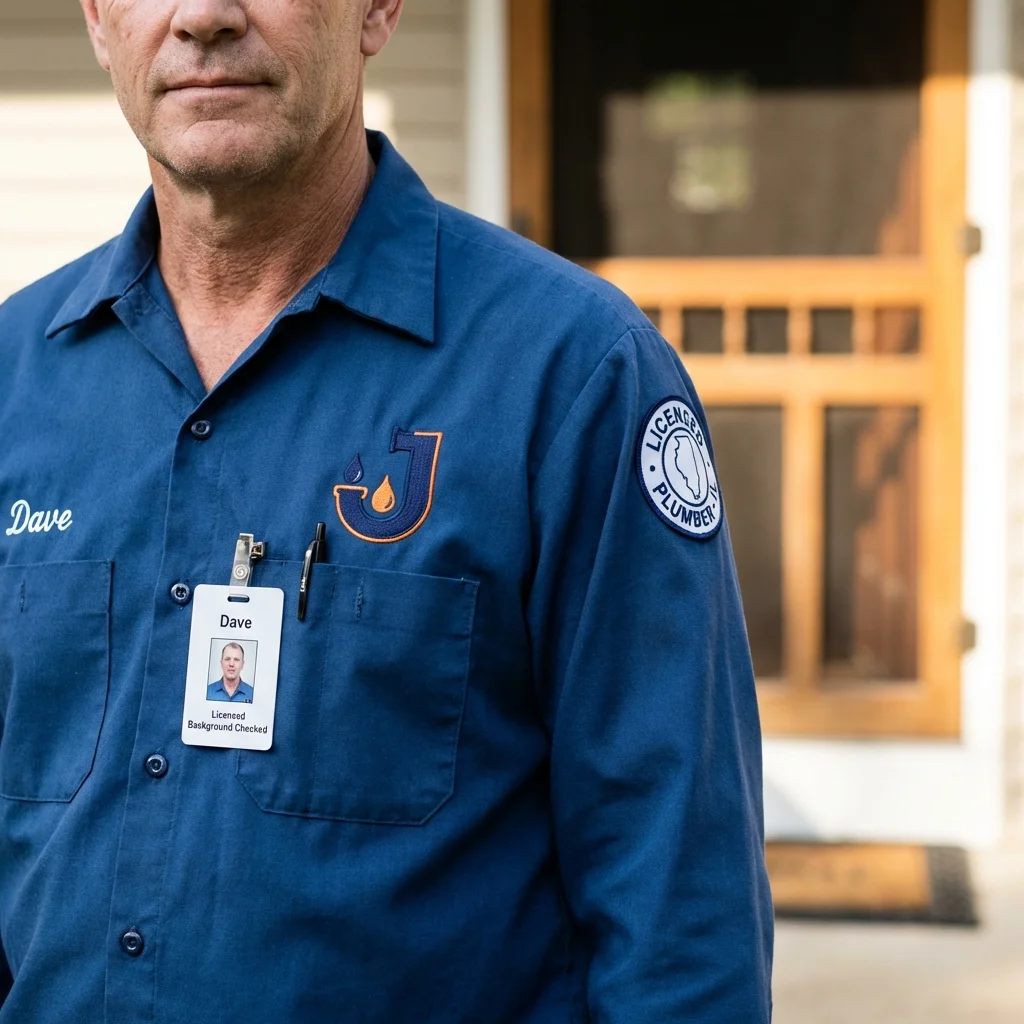 Licensed plumber showing ID badge in Troutman, NC