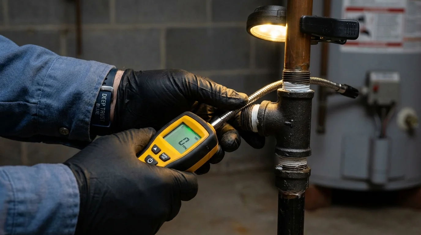 Gas leak detection with electronic sniffer by Johns Plumbing LLC in Troutman